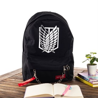 Touz Anime Attack On Titan Logo Piercingli Zincirli Siyah Sırt Çantası