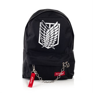 Touz Anime Attack On Titan Logo Piercingli Zincirli Siyah Sırt Çantası