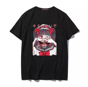 Touz Anime Girl Loli Goth Siyah (Unisex) T-shirt