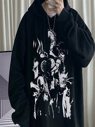 Touz Anime Heroes Kolaj Unisex Hoodie