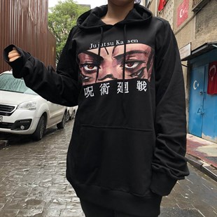 Touz Anime Jujutsu Kaisen - Wiki Eyes Siyah (Unisex) Kapşonlu