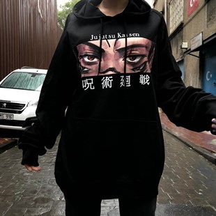 Touz Anime Jujutsu Kaisen - Wiki Eyes Siyah (Unisex) Kapşonlu