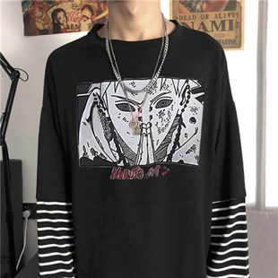 Touz Anime Obito Uchiha Çizgili Kollu Unisex T-shirt
