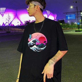 Touz Anime The Great Retro Wave Siyah (Unisex) T-shirt