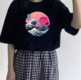 Touz Anime The Great Retro Wave Siyah (Unisex) T-shirt