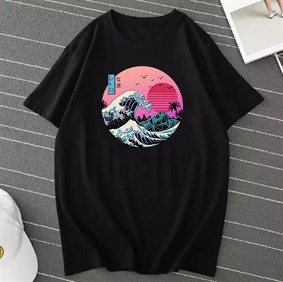Touz Anime The Great Retro Wave Siyah (Unisex) T-shirt