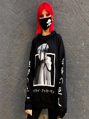 Touz Attack On Titan Levi Kollar Baskılı (Unisex) Kapşonlu