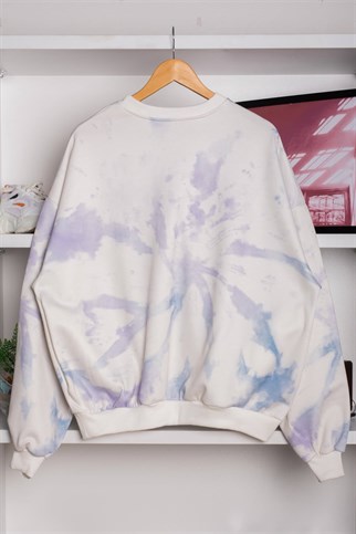 Touz Batik Beyaz Oversize Unisex New Jersey Sweatshirt