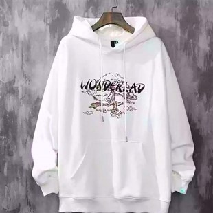 Touz Beyaz Harajuku Kanji Wonderland (Unisex) Kapşonlu