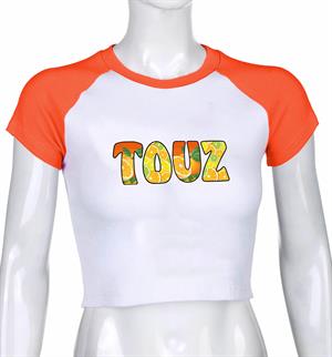 Touz Brand Baskılı Reglan Kol Beyaz Crop
