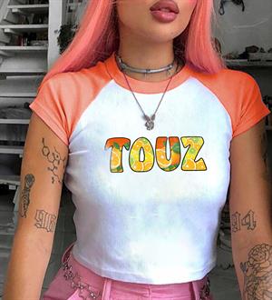 Touz Brand Baskılı Reglan Kol Beyaz Crop