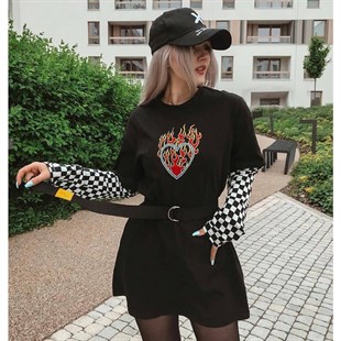 Touz Burning Heart Unisex Damalı Kollu T-shirt