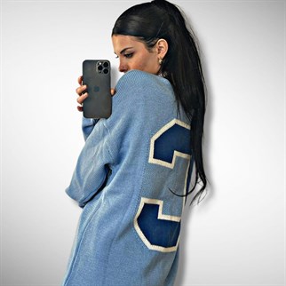 Touz Collusion Mavi Ön Arka İşlemeli Oversize Unisex Kazak