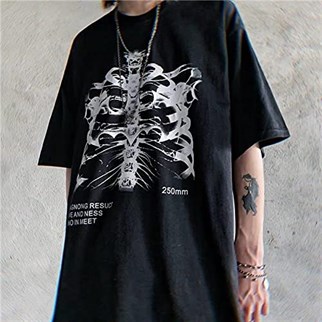 Touz Gothic Punk Skeleton Baskılı Unisex T-shirt