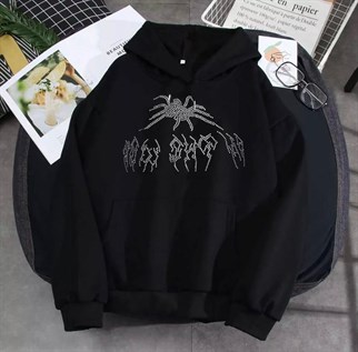 Touz Gothic Taşlı Spider Kapüşonlu Hoodie