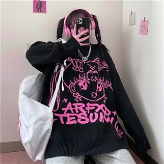 Touz Harajuku Anime Sailor Moon Siyah Kazak