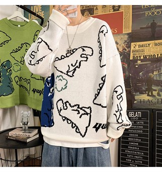 Touz Harajuku Bej Dinosarus Oversize Unisex Kazak
