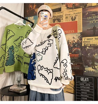 Touz Harajuku Bej Dinosarus Oversize Unisex Kazak