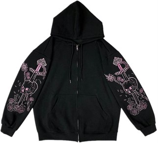 Touz Harajuku Kawaii Pastel Gothic Siyah (Unisex) Fermuarlı Kapşonlu