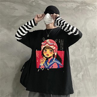 Touz Harajuku Retro Girl Baskılı Unisex Uzun Kollu T-Shirt