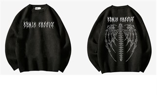 Touz Harajuku Siyah Tribal Ön Arka İşlemeli Oversize Unisex Kazak