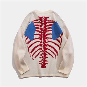 Touz Harajuku Skeleton Heart Unisex Oversize Ecru Kazak