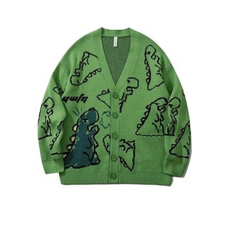 Touz Harajuku Yeşil Dinazor Oversize Unisex Hırka
