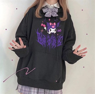 Touz Harujuku Gotik Kuromi Siyah Kapşonlu Sweetshirt