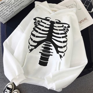 Touz Harujuku Skeleton Beyaz Kapüşonlu Sweetshirt