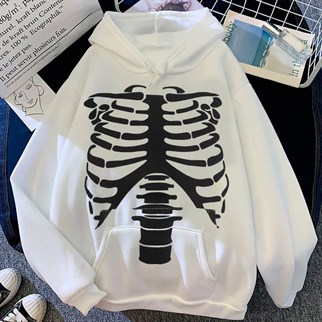Touz Harujuku Skeleton Beyaz Kapüşonlu Sweetshirt
