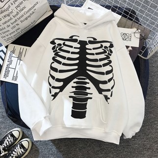 Touz Harujuku Skeleton Beyaz Kapüşonlu Sweetshirt