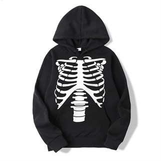 Touz Harujuku Skeleton Siyah Kapüşonlu Sweetshirt