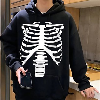 Touz Harujuku Skeleton Siyah Kapüşonlu Sweetshirt