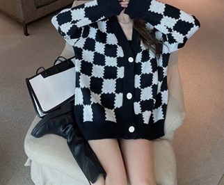 Touz Kawaii Y2K Tarz Sokak Stili  Siyah Beyaz Ekoseli Unisex Hırka