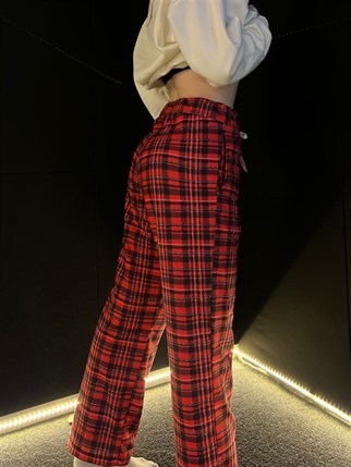 TOUZ KIRMIZI SİYAH EKOSE UNISEX BAGGY EŞOFMAN