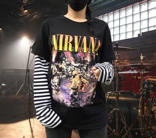 Touz Nirvana - ( Kurt Cobain ) MTV Unplugged Unisex Çizgili Kollu T-shirt
