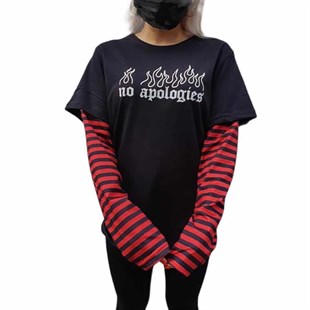 Touz No Apologies Unisex Kırmızı Çizgili Kollu T-Shirt