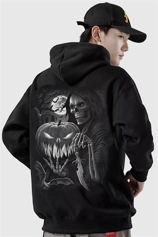 Touz Ön Arka Baskı Gothic Skeleton Unisex Hoodie