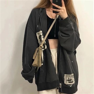 Touz Punk Distressed Appliques Hoodie Jacket Hırka
