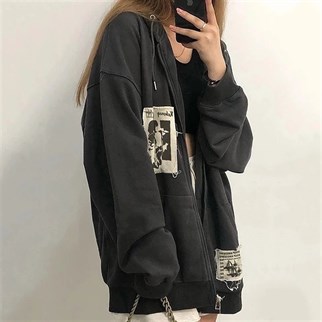Touz Punk Distressed Appliques Hoodie Jacket Hırka