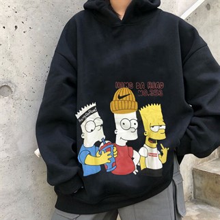 Touz Simpsons Sokak Tarzı Siyah Hoodie