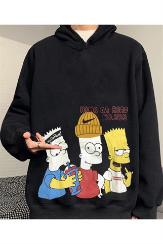 Touz Simpsons Sokak Tarzı Siyah Hoodie