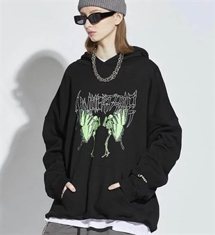 Touz Siyah Gotik Kelebek (Unisex) Kapşonlu