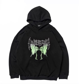 Touz Siyah Gotik Kelebek (Unisex) Kapşonlu