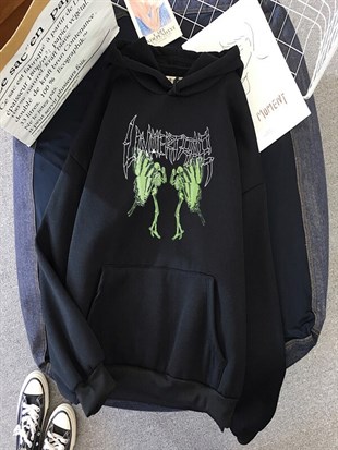 Touz Siyah Gotik Kelebek (Unisex) Kapşonlu