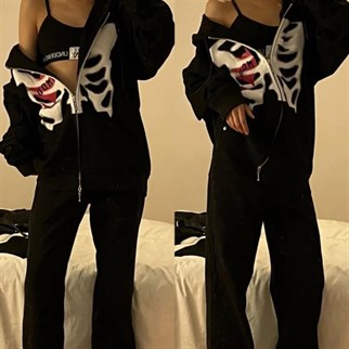 Touz Siyah Harajuku Chest And Heart (Unisex) Kapşonlu