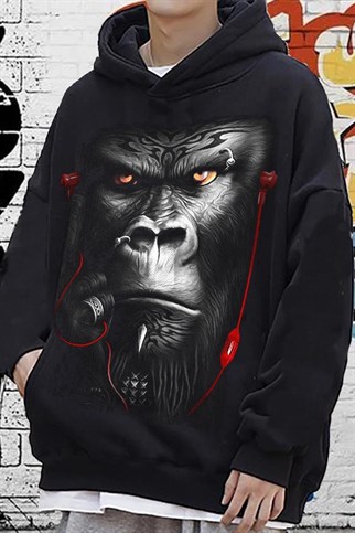 Touz Siyah King Kong Unisex Hoodie