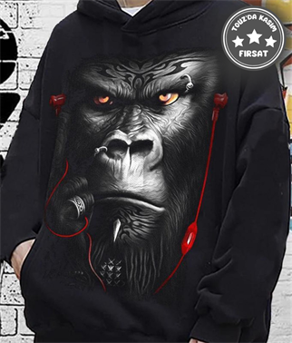 Touz Siyah King Kong Unisex Hoodie