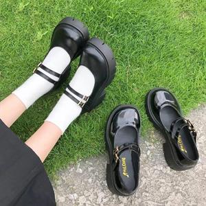 Touz Siyah Oxford Harajuku Tarz Çift Toka Lolita Ayakkabı
