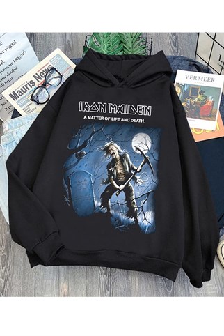 Touz Siyah Renk Iron Maiden Unisex Rock Hoodie